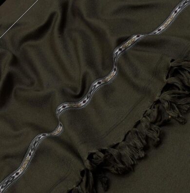 Luxurious Green Embroidered Wool Shawl - 1 Pc - Image 2