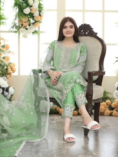 Women's Stitched Embroidered Organza Suit - 3 Pcs